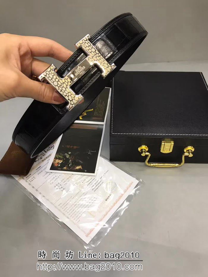 愛馬仕HERMES 2018款 真鱷魚肚皮不拼接皮帶 高端男士皮帶 HHG1315